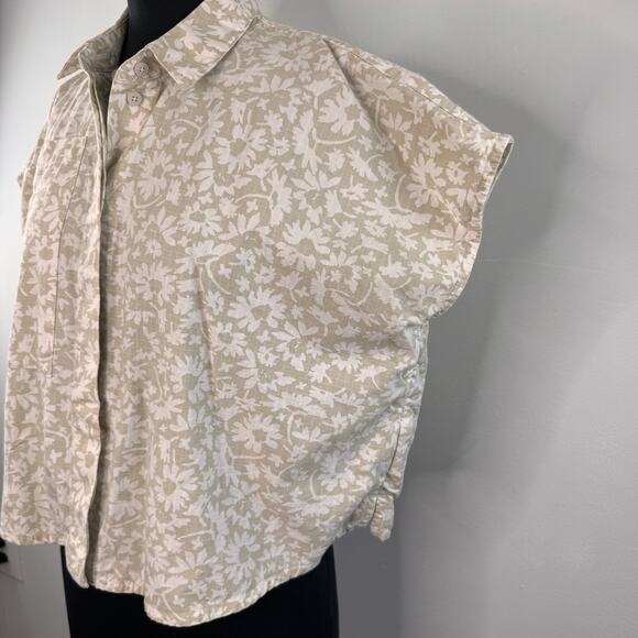 Kowtow Cream Shirt Cotton Floral Boxy Collared Cap Sleeve Button-Up Size Small S - Picture 3 of 7